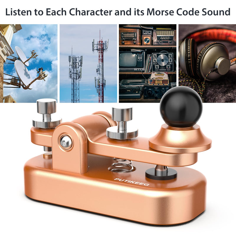 Mini CW Key Automatic Morse, Radio HAM Send Telegram Double Paddle Morse Code Key with Aluminum Alloy Body Base Gold(S)