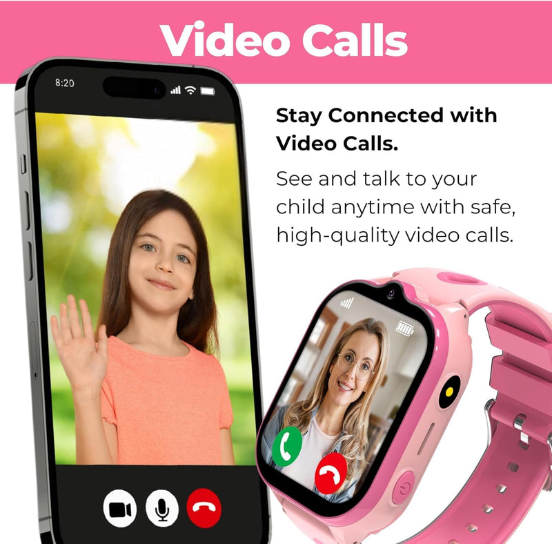 Smart Watch for Kids With GPS Tracker, Video & Audio Call, SOS Alerts, HD Camera, School Mode, Parental Control, Kids Smart Watch With Preinstalled SIM Card, Safe Phone Watch for Boys & Girls (Pink)