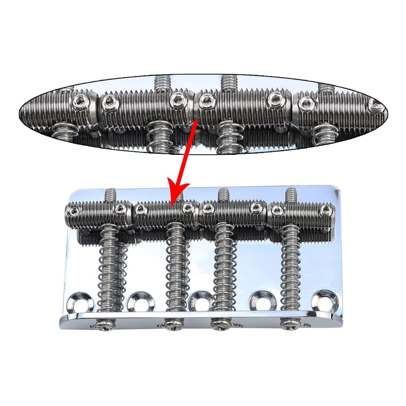 Chrome Electric Bass Guitar Bridge with Stainless Steel Threaded Saddles Plate 4 String Fixed Bridge Compatible with Vintage style Fender Jazz Precision Bass Bridge Replacement Parts 4 Piece Chrome