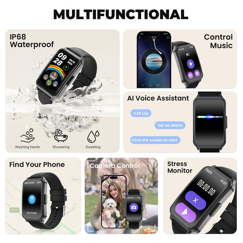 Fitness Tracker (Answer/Make Call)，Smart Watch 24/7 Heart Rate Spo2 Blood Oxygen Monitor Sleep Tracker, 120 Sports Modes Pedometer Calorie Step Tracker, Waterproof Activity Tracker for Women Men Black