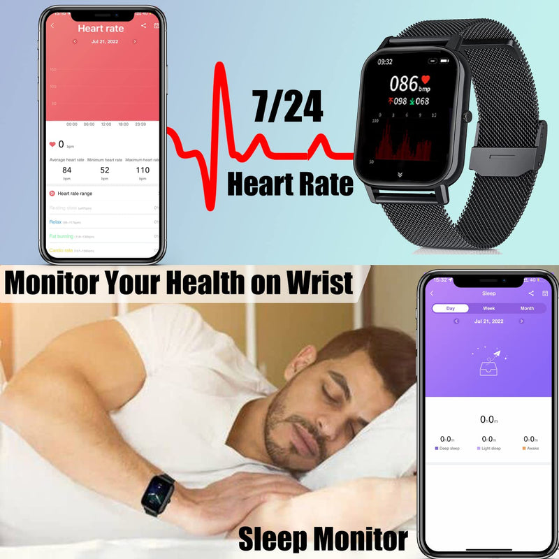Smart Watch for iPhone Compatible - 2023 Smart Watch Answer Make Call for Android Phones for Women Men, Heart Rate Blood Oxygen SpO2 Sleep Fitness Watch Tracker Compatible Android iOS Phones black