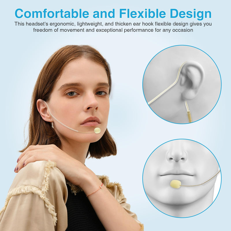 2 Pack Headset/Headworn Microphone Single Earhook Headset Microphone Mini XLR 4Pin TA4F Plug Hanging Condenser Omnidirectional Mic Compatible with Shure,1.5m Cable and Windscree
