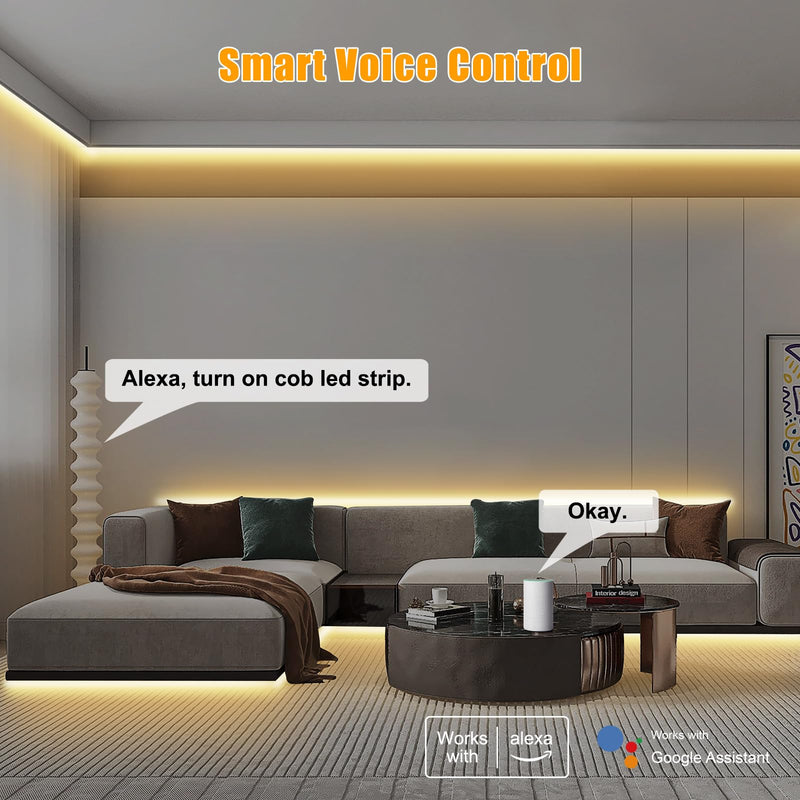 Tatazone 16.4ft Tunable White Smart COB Led Strip Light Kit, CCT 2700K-6500K Bright COB Led Tape Light Compatible with Alexa and Google, Dimmable Indoor COB Led Ribbon for Kitchen Cabinet, Room, TV