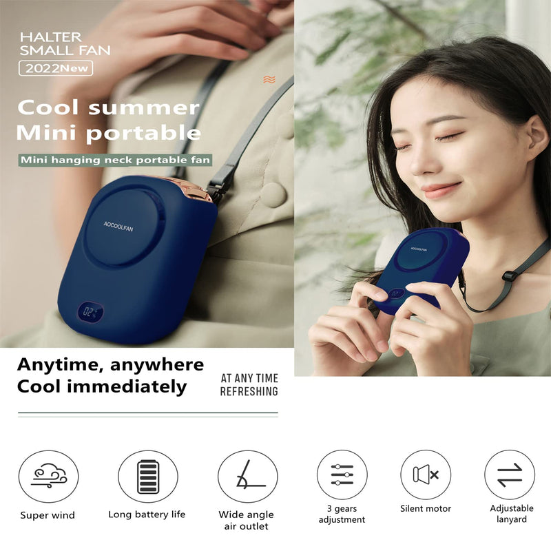 Portable Neck Fan, Handheld Mini Fan Small Personal Fan, Hand Held Fan USB Rechargeable Eyelash Fan for Kids Girls Boys Woman Man Home Outdoor Travel (navy blue) Navy blue