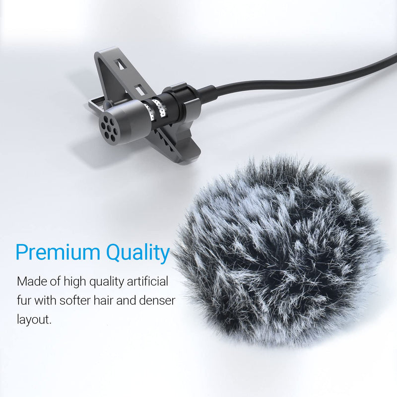 Cubilux Furry Windscreen & Foam Cover Set for Lavalier Lapel Microphone, Wind Muff & Dead Cat Set for Mini MIC, Windshield, Windjammer for Lav MIC, 5-Pack of Each Foam & Furry Cover, 5-Pack of Each
