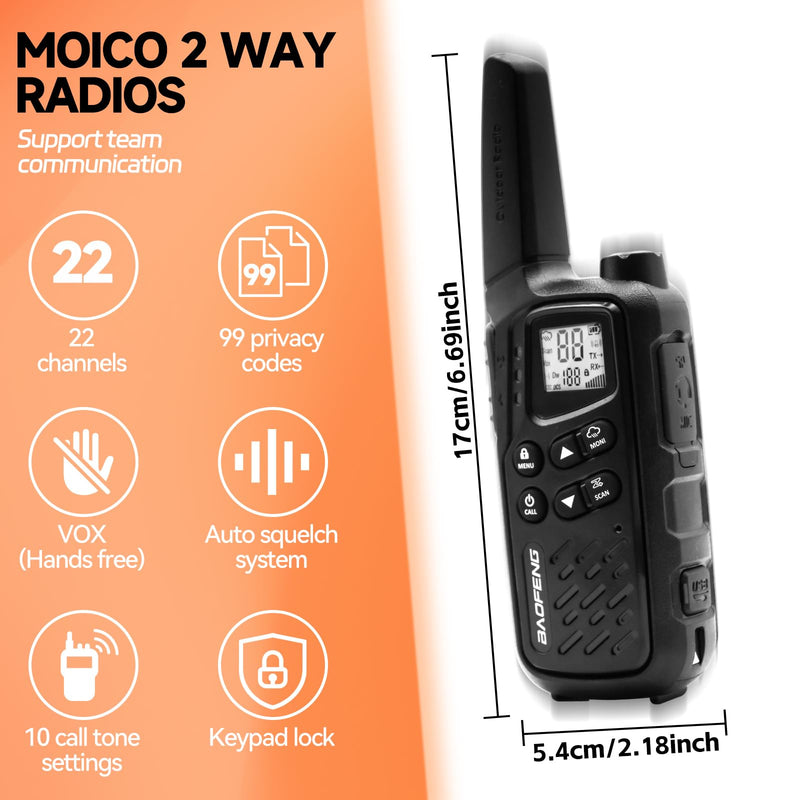 [AUSTRALIA] - BAOFENG MP25 Walkie Talkies,Family Walkie Talkie Camping Essentials NOAA Weather Scan 155 Privacy Codes 22 FRS Channels 2PC (Black) Black 