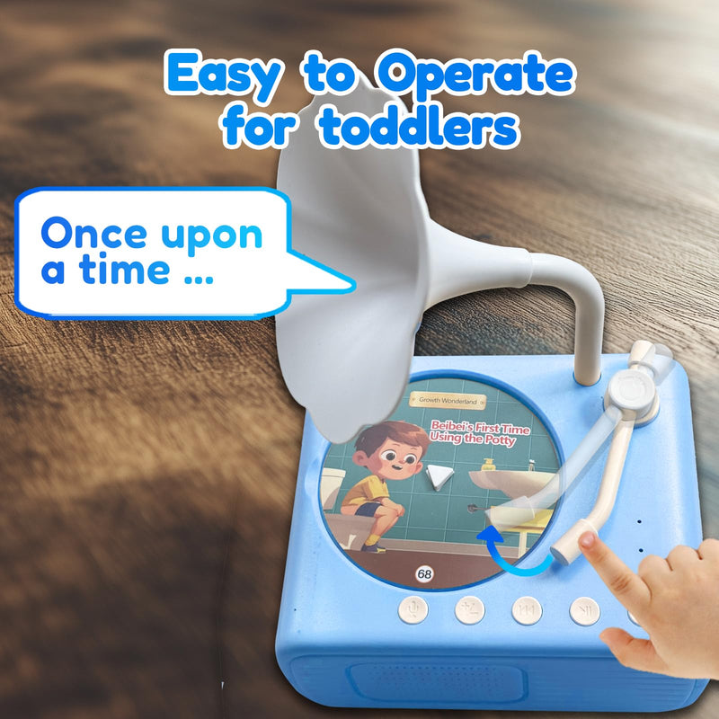 [AUSTRALIA] - Record Music Player for Kids - Toddler Phonograph with 96 Audio Tracks, 8 Recordable DIY Discs, Bluetooth Story Music Speaker Machine, Bedtime Dream Gift for Boys Girls 3-12 Classroom School (Blue) Blue 
