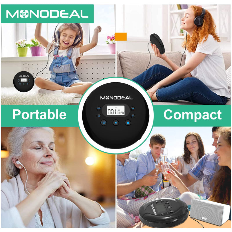 CD Player Portable, MONODEAL Portable CD Player with FM Transmitter, Rechargeable Player for Car for Home Travel with Anti-Skip Protection Compact Player with Headphones