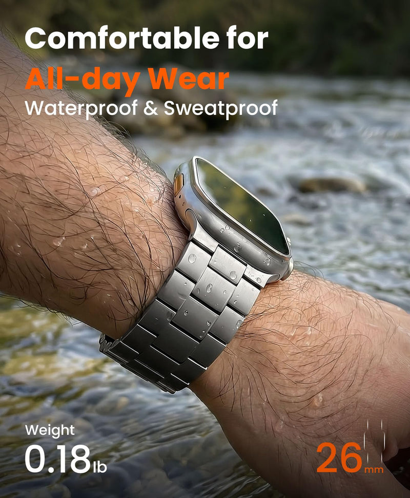 Titanium Watch Band Compatible with Apple Watch Ultra 3 & Ultra 2 1 49mm - 26mm Wide-Body Metal Apple Watch Ultra Band with Scratch Resistant DLC Coating for men - CRNS01 Business Series Titanium | 26mm Width