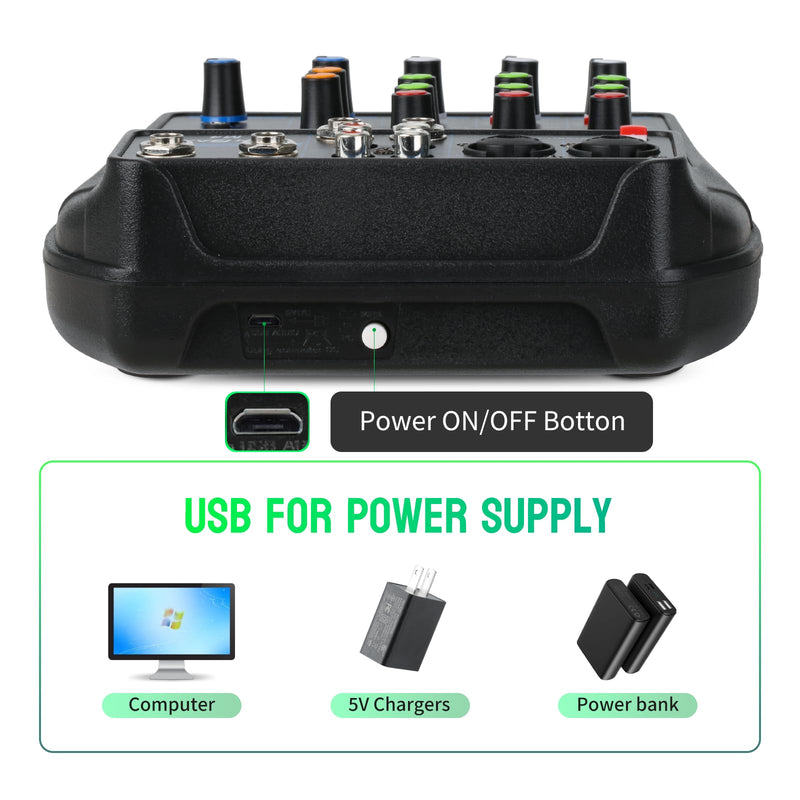 DJ Audio Mixer, DJ Mixers 4 Channel Sound Board with Bluetooth, NEW BAXS Sound Mixer Board XRL/1/4" Interface, USB/MP3 Computer Input 48V Phantom Power Stereo DJ Studio Streaming KTV Stage