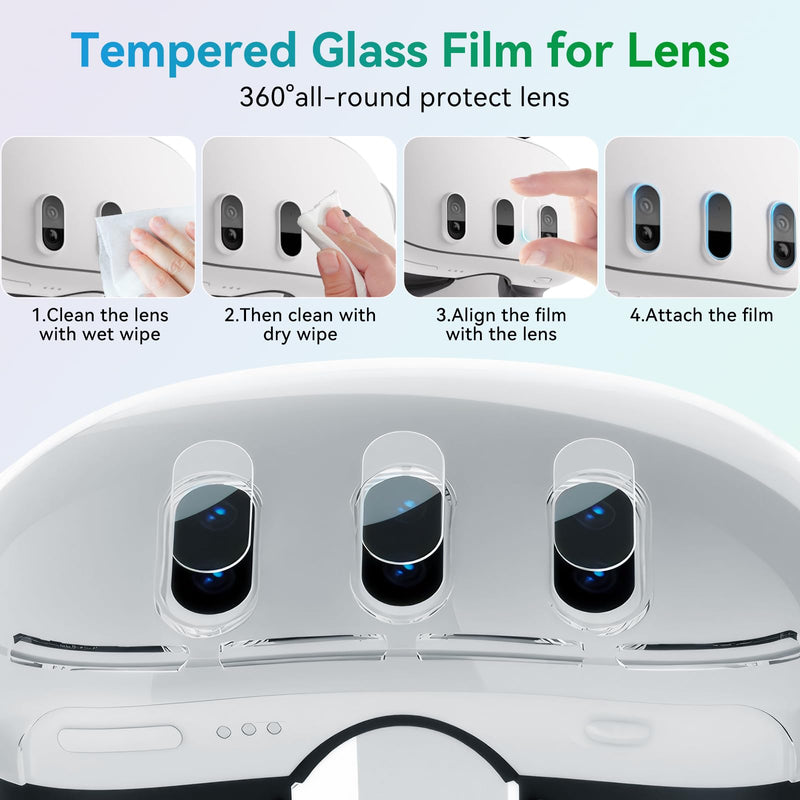 Protective Case for Meta Quest 3,VR Accessories for Meta Quest 3,Replacement kit for Meta Quest 3,Include Impact Resistant Cover Lens Cover Lens Tempered Glass Protector Joystick Caps