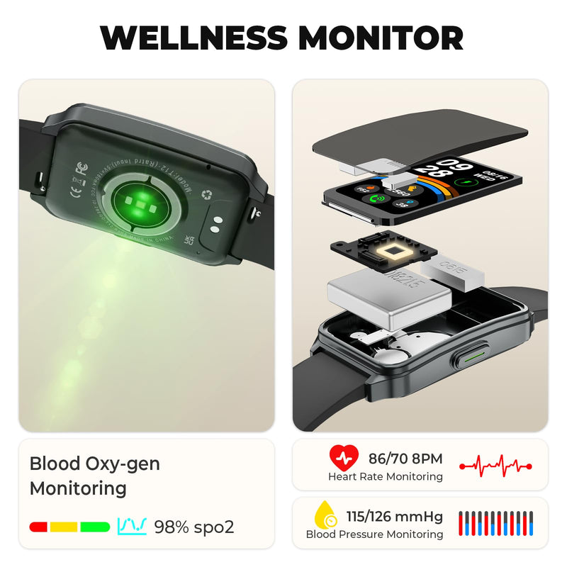 Fitness Tracker (Answer/Make Call)，Smart Watch 24/7 Heart Rate Spo2 Blood Oxygen Monitor Sleep Tracker, 120 Sports Modes Pedometer Calorie Step Tracker, Waterproof Activity Tracker for Women Men Black