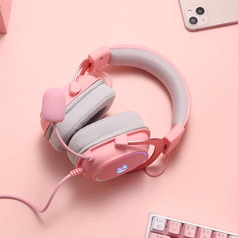 Redragon H510 Zeus-X RGB Pink Wired Gaming Headset - 7.1 Surround Sound - 53MM Audio Drivers in Memory Foam Ear Pads w/Durable Fabric Cover- Multi Platforms Headphone - USB Powered for PC/PS4/NS Pink-RGB
