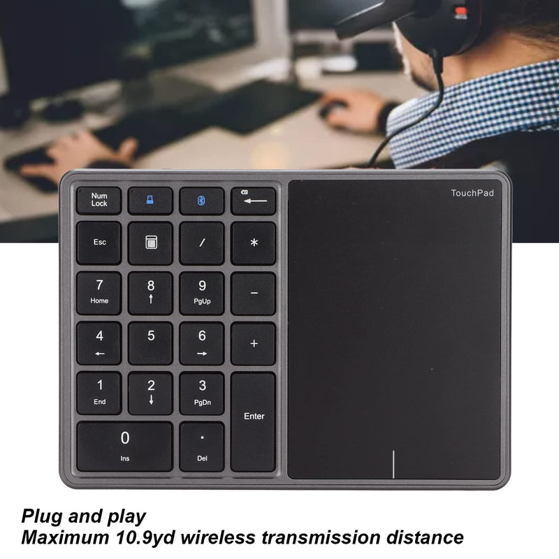 Number Pad Mouse Combo, 2 in 1 BT Number Pad Touchpad Mouse 22 Keys, Bt4.2 2.4G Type C Charging Keyboard 500Mah Battery Numeric Keypad for Office (Iron Gray)