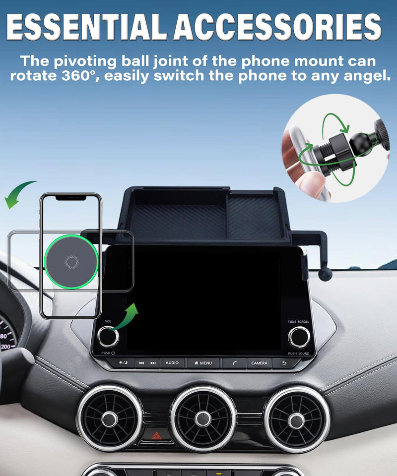 Car Phone Holder for 2021-2025 Nissan Rogue/2019-2025 Altima/2020-2025 Sentra Accessories Apply to 8 Inch Touch Screen 15W Fast Wireless Charger Screen Fixed Clip Cell Phone Mount