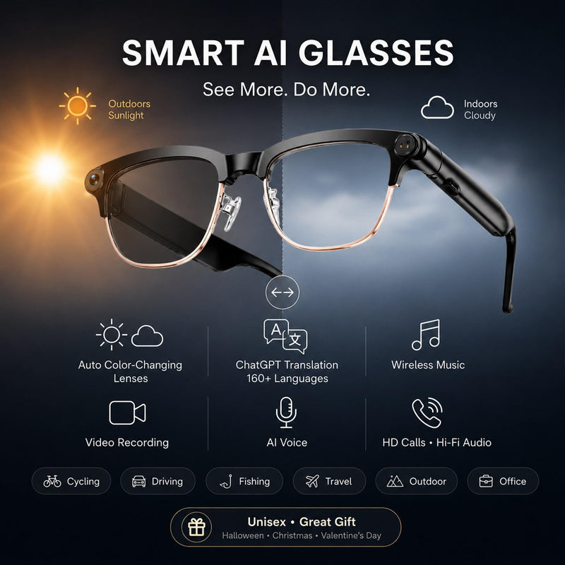 AI Smart Glasses with Camera,Photo Capture &4k Video Recording Glasses,Real-Time Translation, Open-Ear Audio, Object Recognition, Camera Sunglasses Chatgpt AI Assistant