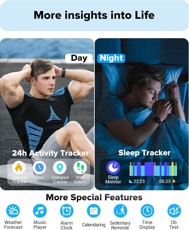 Smart Watch for Men Women Android iPhone, Alexa Built-in Fitness Watch with 1.8" LCD Screen & Bluetooth Call (Make/Answer), Heart Rate/SpO2/Sleep Monitor, 100 Sports, IP68 Waterproof Smartwatch Deep Black