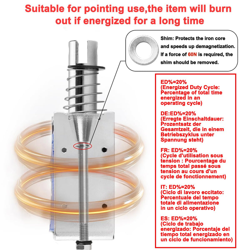 Solenoid Electromagnet, HS-1564B, DC24V 1.5A, 20mm Stroke, Force 60N, Push Pull Type, Open Frame, Linear Motion