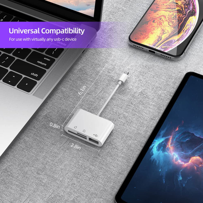 USB C to Micro SD TF Memory Card Reader, Compatible with iPad Pro, MacBook Pro/Air, Chromebook, 3-in-1 USB Camera Card Reader Adapter for XPS, Galaxy S10/S9 and More USB C Devices
