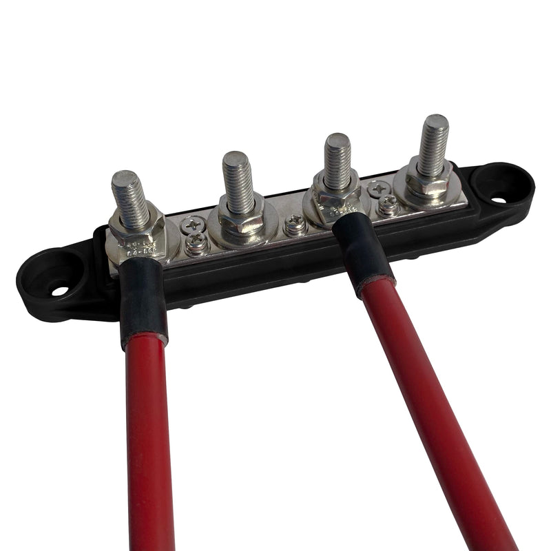 5/16" 4 Post Power Distribution Block Bus Bar Pair with Cover M8-250 Amp Rating – Marine Bus Bar, Automotive, and Solar Wiring – Battery Terminal Distribution Block (5/16", Red + Black) 5/16"