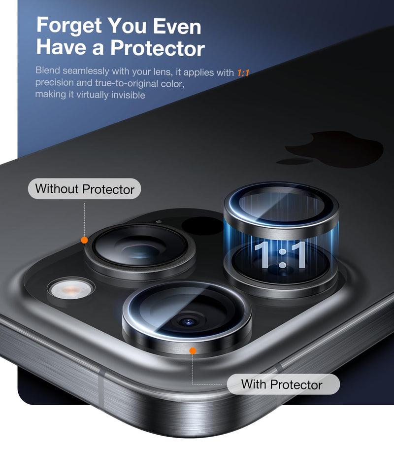 UltraGlass for iPhone 16 Pro Max/16 Pro Camera Lens Protector [NO.1 Military Grade Shatterproof] iPhone 16 Pro Max Camera Protector, 16 Pro Lens Cover [Longest Durable] Easy Install, Black Titanium iPhone 16 Pro, 16 Pro Max