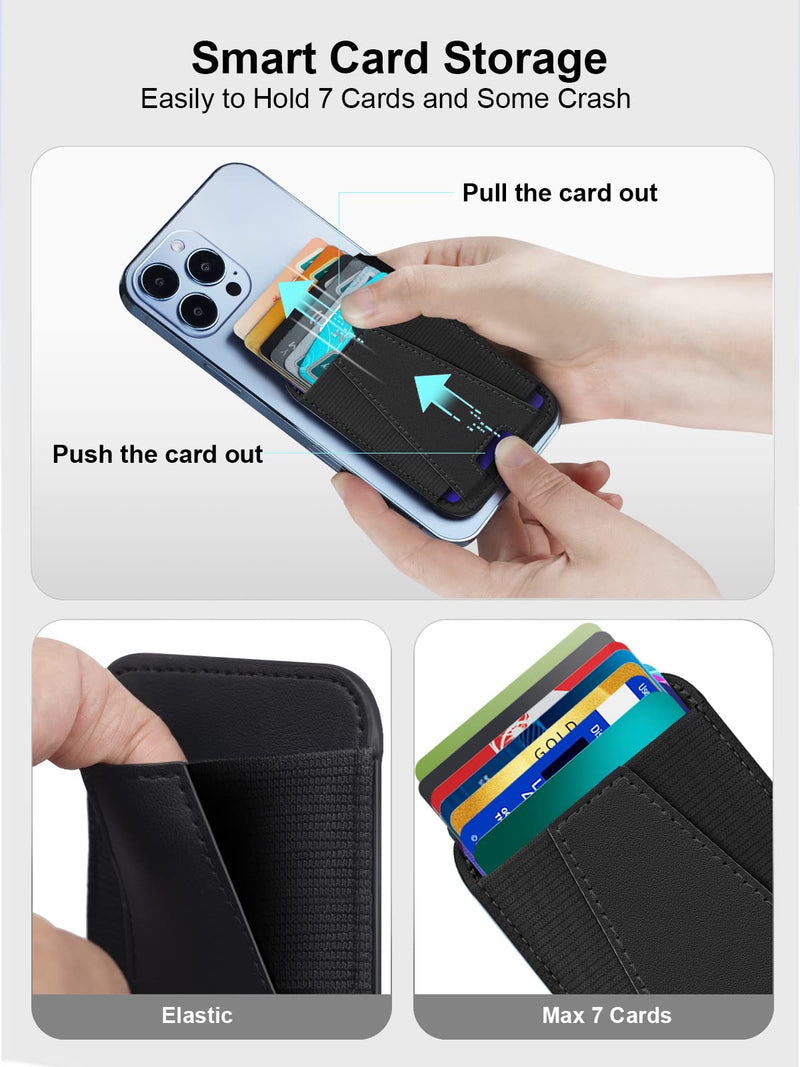 Miroddi for MagSafe Wallet, Slim Leather Magnetic Phone Wallet Card Holder for iPhone 15/14/13/12 Series, Max 7 Cards, Enhanced Magnetic Strength, Black