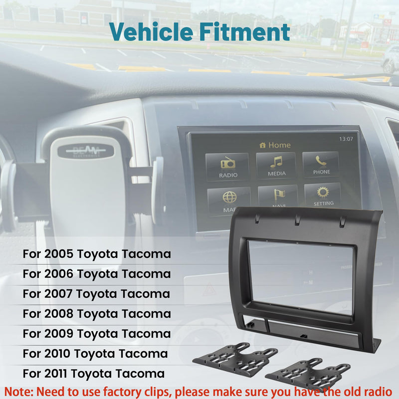 NuIth Double DIN Radio Installation Dash Kit Fits for 2005-2011 Toyota Tacoma, Factory Clips Required, Aftermarket Radio Dash Stereo Mounting Installation Trim Bezel Bracket Kits