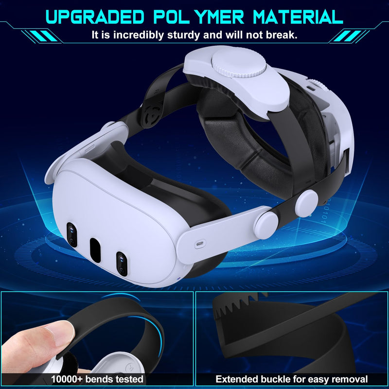 Upgraded Head-Strap Compatible with Quest 3/Quest 2, Comfort Head Strap Replacement for Quest 3/2 Elite Strap, VR Accessories, Adjustable, Enhanced Support and Comfort (Battery Not Included) White-Without Battery