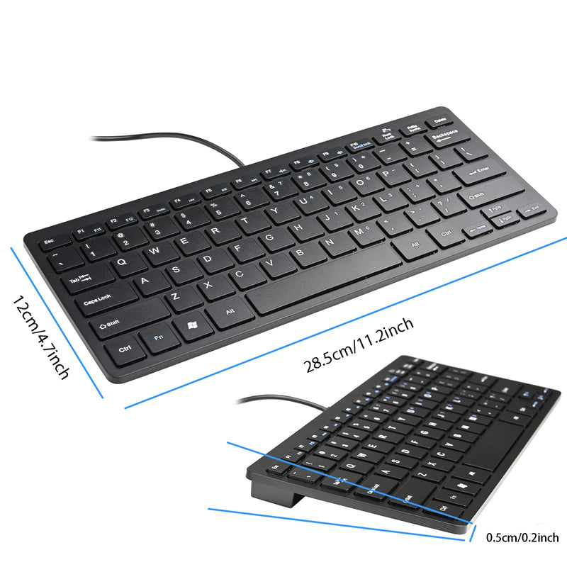 2021 Upgraded Powboro PC Computer Laptop Mini USB Wired Keyboard for Mac and Windows 78 Scissor Keys Small Super Thin Compact Multimedia Keyboard (Black) Black