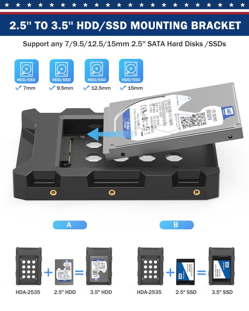 4 Pack SSD HDD Holder Mounting Bracket Hard Drive Adapter 2.5'' to 3.5'' SSD Bracket Converter Internal Hard Disk Drive Caddy Case Tray for 2.5 HDD with SATA III Interface Hot Swap Plug 4 Pack
