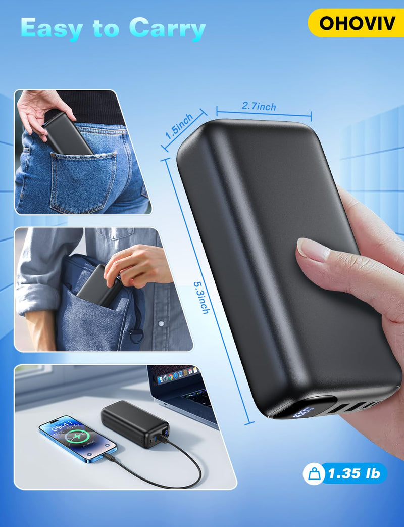 Portable Charger 50000mAh Power Bank - 22.5W Fast Charging External Battery Pack, LED Display USB-C Portable Cell Phone Charger for iPhone 16/15/14/13 Pro, Android, Samsung Galaxy, Etc Black