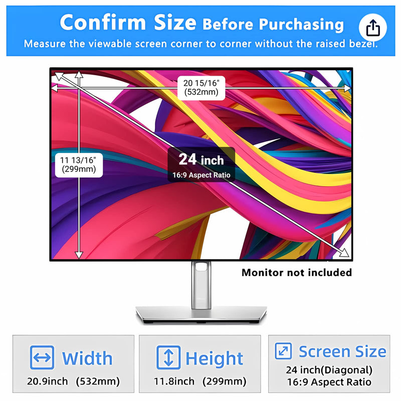 [2 -Pack 24 Inch Computer Privacy Screen for 16:9 Widescreen Monitor Shield Removable Eye Protection Anti-Glare Blue Light Anti Scratch Filter Comput 2 Pack 24 inch