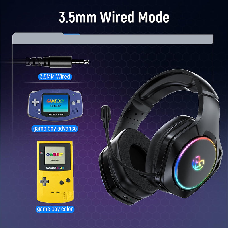 [AUSTRALIA] - Tatybo Wireless Gaming Headset for Ps5 Ps4 PC, 2.4GHz USB & Type-C Gaming Headphones, 40Hrs & 7.1 Surround Sound Bluetooth Headphones with Noise Canceling Mic, Wireless Headset for Switch Phone Black 