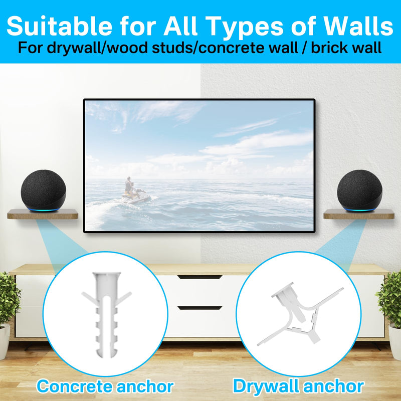 Speaker Wall Mount for Echo Dot, Echo Show 5, Echo Pop Wall Mount - Adjustable Speaker Shelf for Echo Pop, Echo Show 5 Mount, 3rd/4th/5th Gen Echo Dot Mount, Echo 4th Gen Floating Wall Shelves, 1 Pair