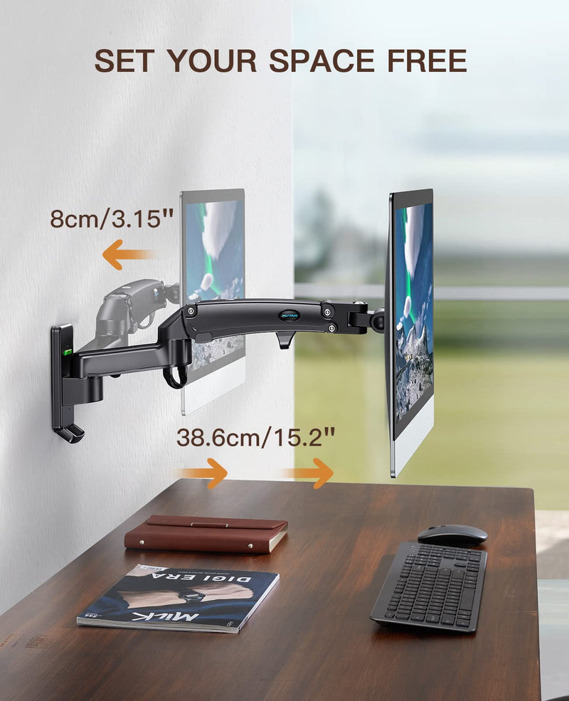 HUANUO TV Monitor Wall Mount for 22”-35” Ultrawide Screens, Upgraded Full Motion Monitor Arm Single, Wall Mounted Monitor Stand Support VESA 75/100/200mm, Load Capacity 6.6 to 26lbs