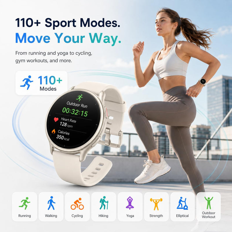 Smart Watch for Women (Answer/Make Call), 1.65" HD Fitness Tracker with Heart Rate/SpO2/Sleep Monitor, Pedometer, 110+ Sports Modes, 3ATM Waterproof, 7-Day Battery, for iOS Android Starlight
