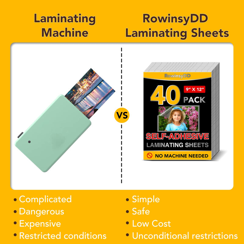40 PCS Self-Adhesive Laminating Sheets, 9 x 12 Inches Clear Laminating Sheets No Machine Needed Self Sealing Laminate Sheets 40 Pcs