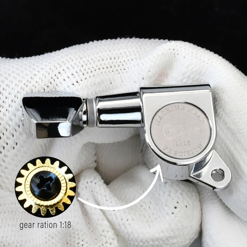 [AUSTRALIA] - FXJXB 18:1 Guitar Tuning Pegs 6 in Line(6 Left) Standard Guitar Tuners Acoustic or Electric Guitar Tuning Keys Machine Heads Replacement- Chrome(6L) 6 Left Chrome-Standard 