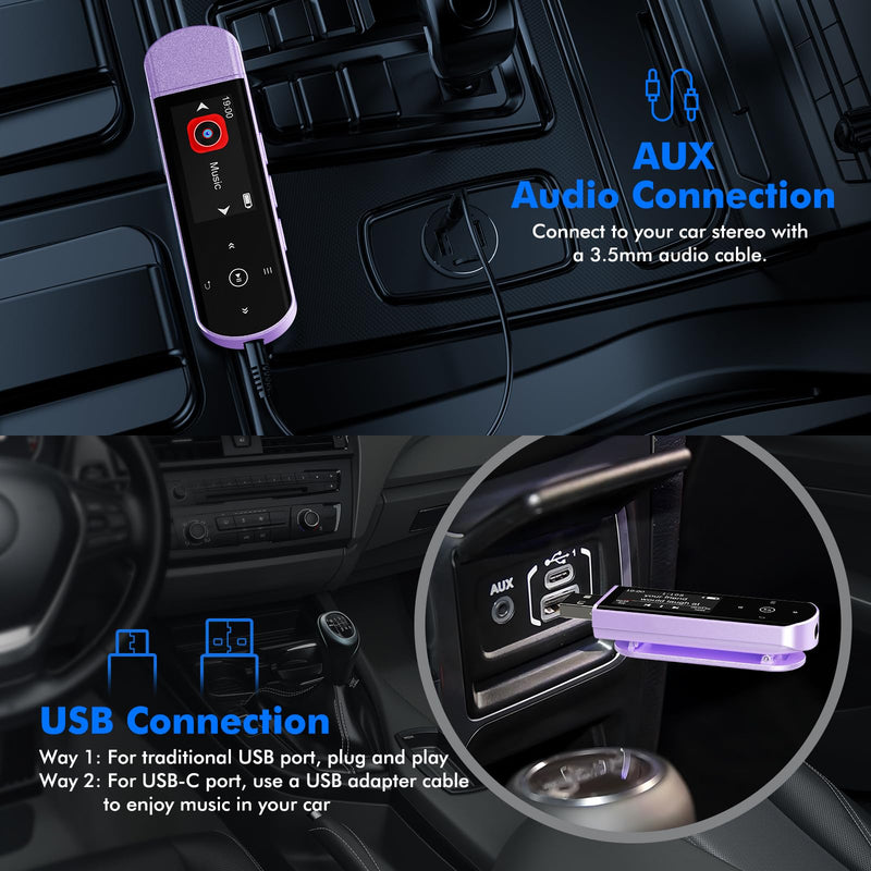 [AUSTRALIA] - RUIZU 64GB USB MP3 Player with Bluetooth 5.3, Clip Jam Portable Music Player for Sports Running, USB MP3 Player Stick with FM Radio, Voice Recorder, Digital Audio Shuffle Repeat, Phone File Transfer Purple 