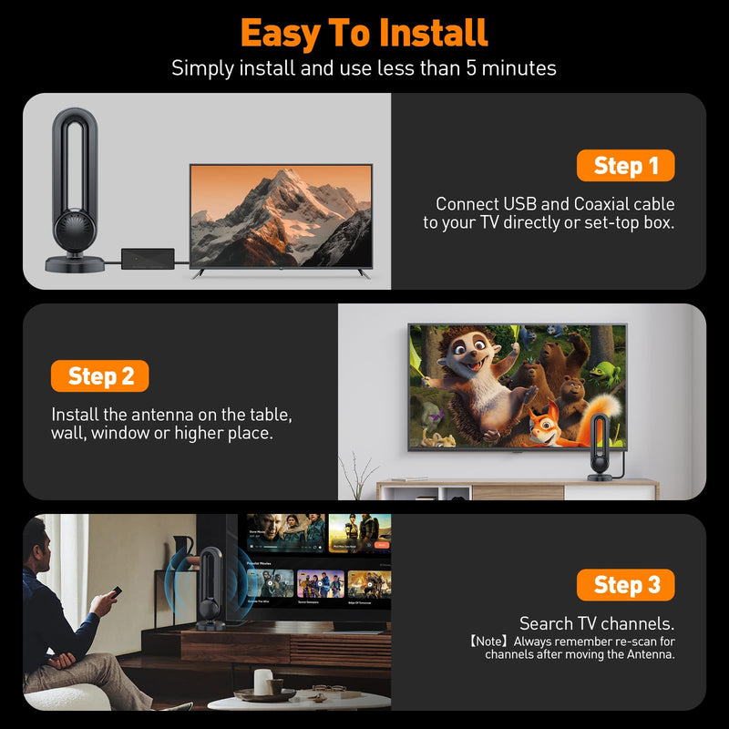 [AUSTRALIA] - TV Antenna-TV Antenna Indoor, Smart TV Antenna 600+ Miles Range Reception, 18ft Coax Signal Booster, HD TV Antenna for Local Channels & Support 4K 1080P Suitable for All Smart TV and All Older TV's 