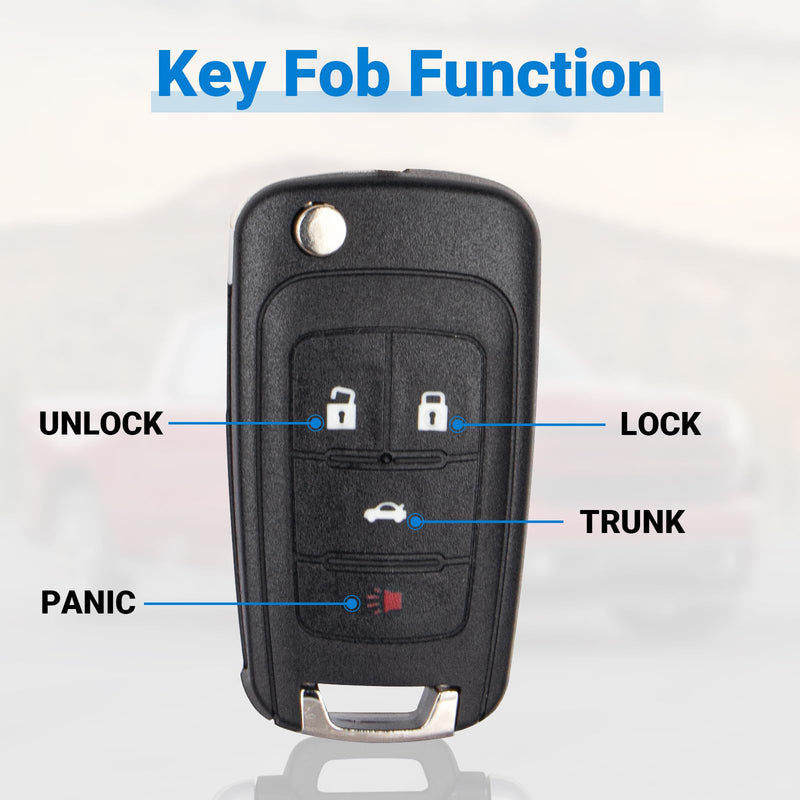 Car Key Fob Keyless Entry Remote Flip Replacement for 2010-2019 Chevy Cruze Camaro Impala Equinox Malibu Sonic/GMC Terrain/Buick Lacrosse Regal Verano Encore Car Key Replacement for OHT01060512 4-Btn 1 Pack