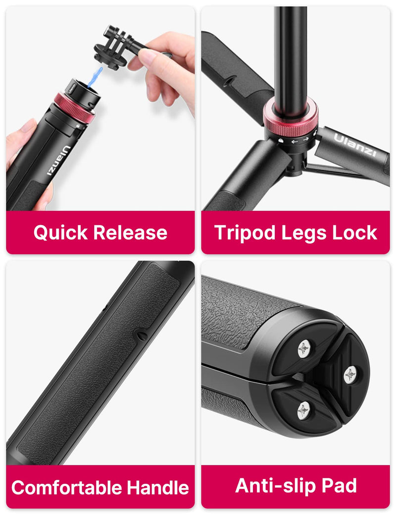 57in Selfie Stick Tripod - ULANZI Go Quick II Extendable Tripod Stand Magnetic Suction Quick Release Vlog Accessories Handle for GoPro Hero 11 10 9 8 7 6 5/Max/DJI OSMO Action Cam Selfie Tripod