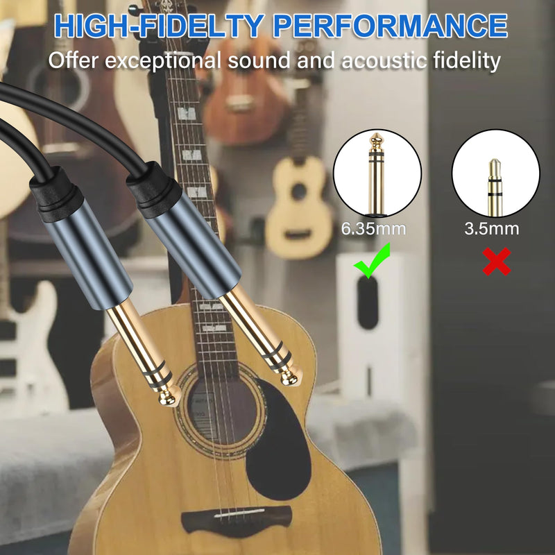 1/4 inch TRS Stereo Cable 6.35mm Male to 6.35mm Male TRS Stereo Audio Cable 0.98FT 1/4" Instrument Stereo Aux Jack Adapter Cable for Guitar Bass Amplifier 2pcs