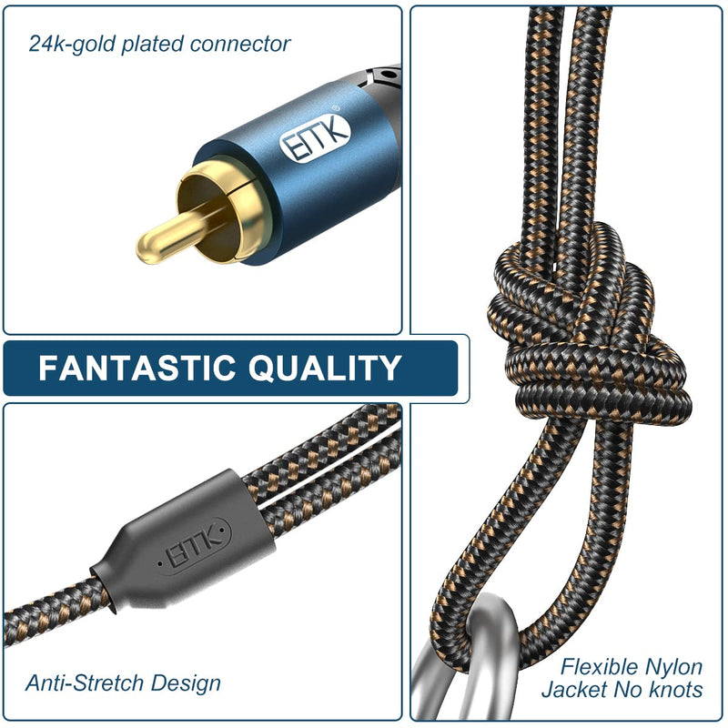[AUSTRALIA] - EMK 3.5mm to 2RCA Cable 24K Gold-Plated Nylon Braided RCA to Auxiliary Stereo Audio Headphone Male to Male 1/8 to RCA Cord for Tablet,Subwoofer,Home Theater,DVD Speaker,MP3/MP4,Player 10ft/3m 