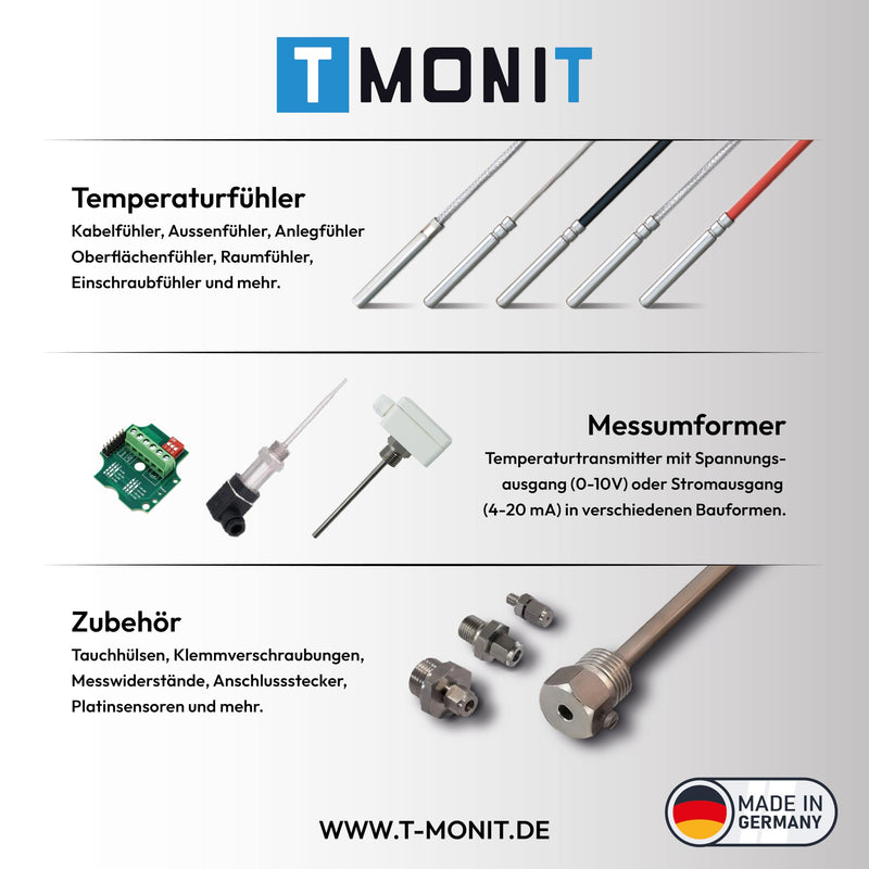 Tmonit - Immersion Sleeve Nickel-Plated Brass | 1/2 Inch | 100 mm Installation Length | for Temperature Sensor, Cable Sensor Heating