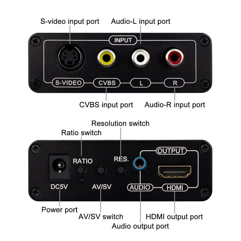 [AUSTRALIA] - Wiistar AV S-Video to HDMI-Compatible Converter S-Video/RCA+L/R Audio to HD+Audio RCA Adapter with Ratio Switch Composite for PAL/NTSC for VHS/VCR/N64/PS2/Wii/DVD HDTV Monitor 
