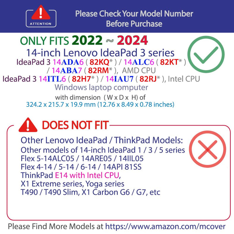 mCover Case compatible ONLY for 2022-2024 14" Lenovo IdeaPad 3 | 3i series (14ADA6 / 14ALC6 / 14ABA7 / 14ITL6 / 14IAU7) Windows Laptops (NOT fitting ANY other models)- Aqua