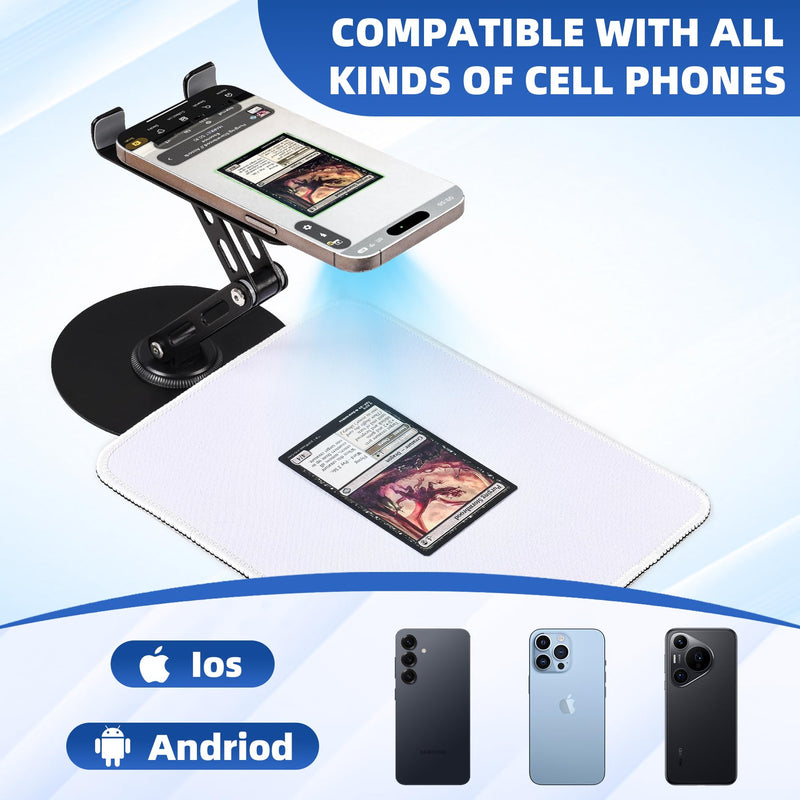 Card Scanner for Trading Cards–MTG & TCG Card Scanner Stand with Magnetic LED Light,Foldable Phone Holder for Scanning,Cards Quickly Scan and Price Check,Available for ManaBox with LED Light