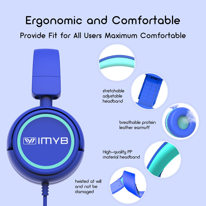 Kids Headphones, V1 Wired Stereo Foldable Tangle-Free 3.5mm Adjustable On-Ear Headphones for Kids for School/Toddlers/Childrens/Teens/Boys/Girls/Ipad/Tablet/Kindle/Phones/Travel/Plane (Blue) Blue