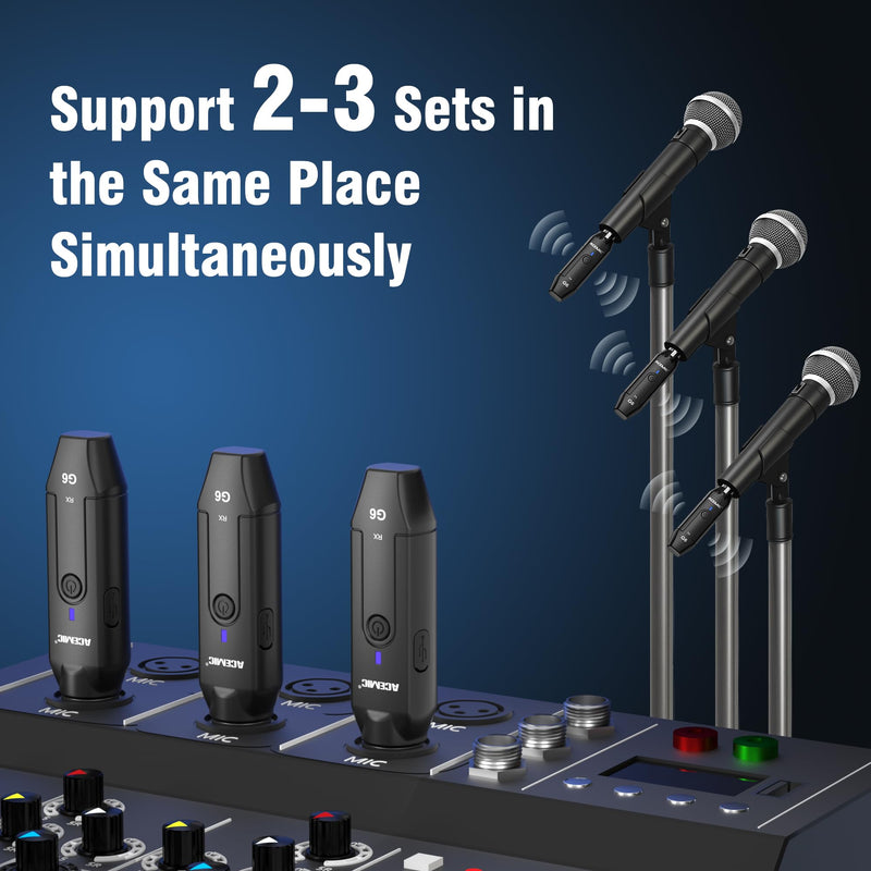 [AUSTRALIA] - 2.4G Wireless Microphone Audio Transmitter and Receiver System Plug-on XLR Mic Adapter 6 Channels for Dynamic Mic, Audio Mixer, PA System, G6 